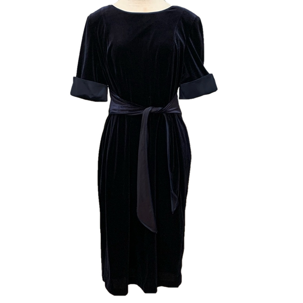Adrianna Papell sz 14 navy blue velvet short sleeve dress